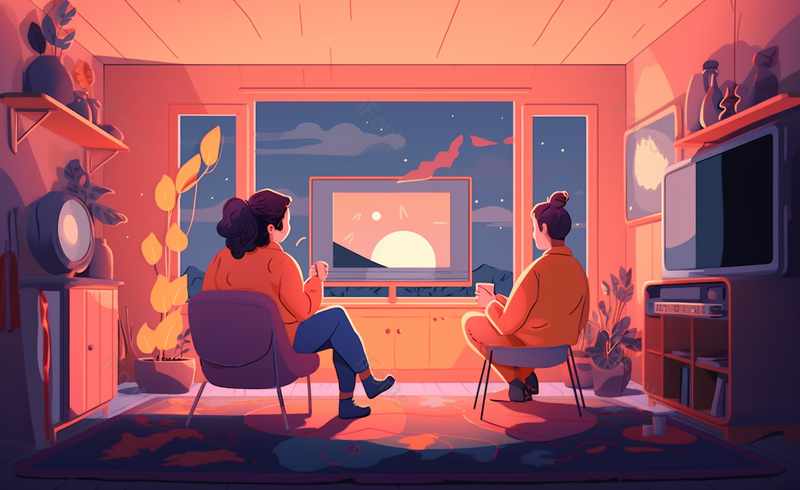 人物室内看电视卡通手绘场景,插画/手绘图,插画/手绘图库,插画/手绘图下载,插画/手绘